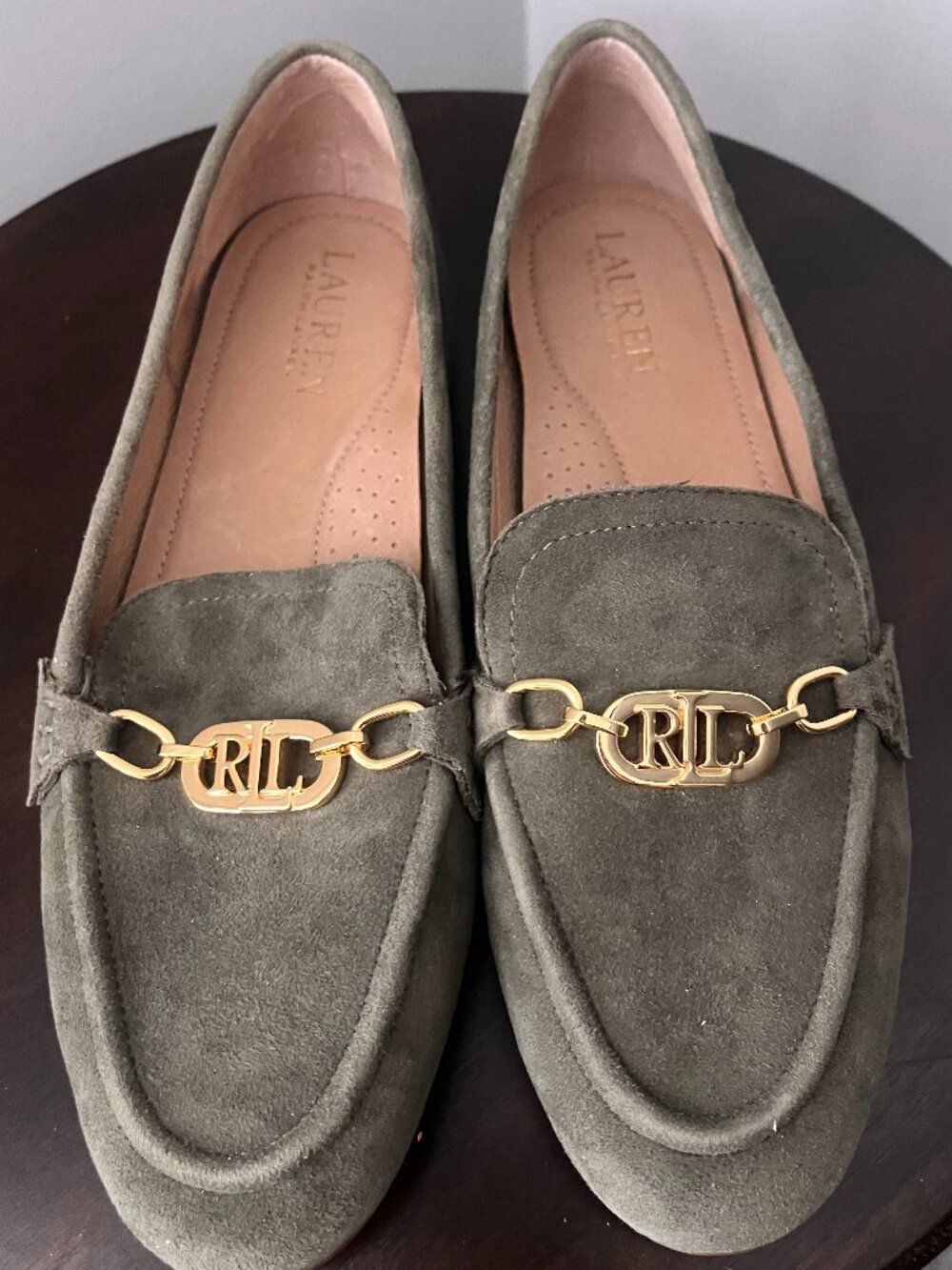 Lauren Ralph Lauren Averi Olive Green Suede Loafers size EU 38.5/ US size 8